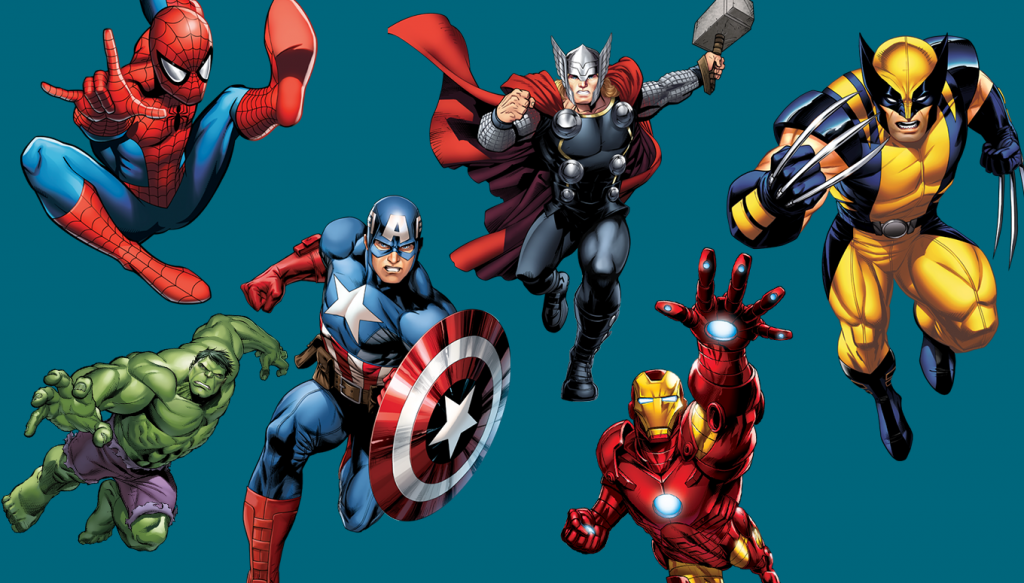 Marvel superhelte i streg og på film